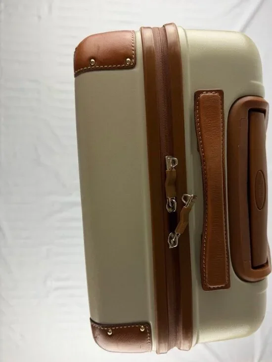 BRICS BELLAGIO 21” Suitcases Cream Tan Rolling Suitcase Trunk Leather Trim - Picture 8 of 16